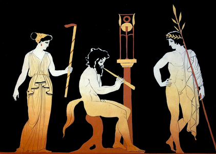 Plate showing a crowned games winner listening to a Satyr playing the flute c.1796 (Copper Plate Engraving)