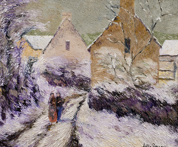 Lyora and Joshua in the Snow in Israel (oil on canvas)