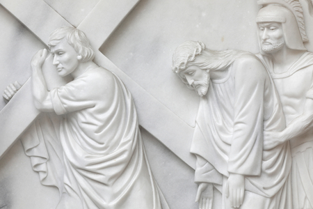 Simon of Cyrene helps Jesus. Vietnam.(relief)