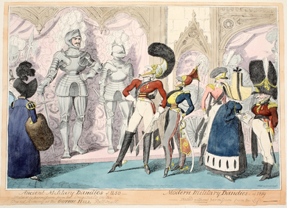 Ancient Military Dandies of 1450, Modern Military Dandies of 1819, 1835 (hand-coloured engraving)