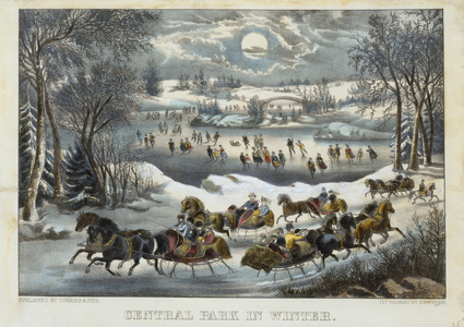 Central Park in Winter, 1877-94 (hand-coloured lithograph)
