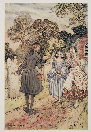 "Reciting for their amusement all the Epitaphs on the Tombstones..", from The Legend of Sleepy Hollow by Washngton Irving (1783 - 1859), pub. 1928 (colour litho)