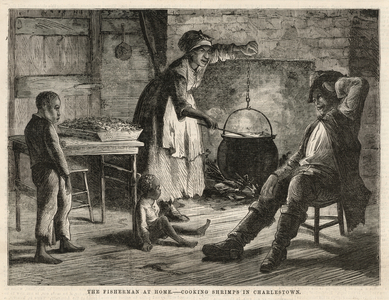 Cooking shrimps in Charlestown (engraving)