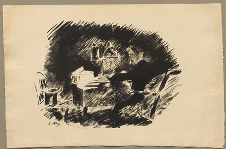 Under the Lamp, 1875 (litho)