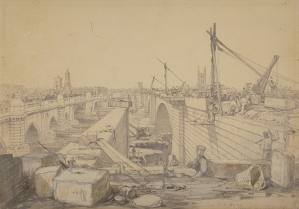 The Construction of London Bridge, 1830 (pencil on paper)