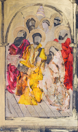Coronation Of The Virgin (Tryptch), 2014 (collagraph plate mono prints on chine colle paper)
