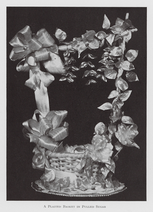 Artistic sugar work by Paul Laurent: A plaited basket in pulled sugar (b/w photo)