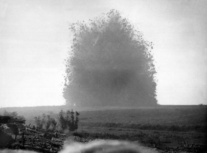 The detonation of a mine (b/w photo)