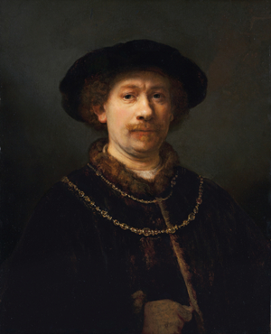 Self-portrait wearing a hat and two Chains, c.1642-43 (oil on panel)