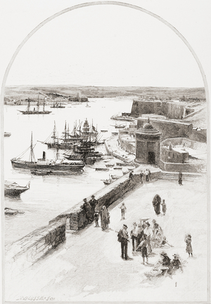 The top of the Grand Harbour, Valletta, Malta, by Charles William Wyllie (1859-1923) from "The Picturesque Mediterranean" circa 1890