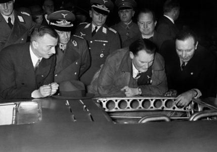 Wilhelm Kissel, Ernst Udet and Hermann Goering at a car show, 1937 (b/w photo)