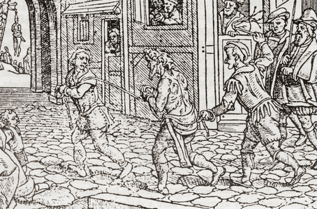 16th century card shark is taken for punishment