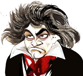 German composer Ludwig van Beethoven (1770-1827); caricature