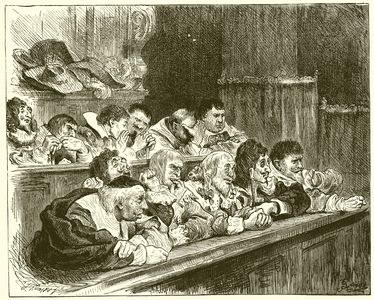 The Jury. Mr Blind Man, Mr Malice, Mr Love Lust, Mr LIve Loose, Mr Heady, Mr High Mind, Mr Emnity, Mr Liar, Mr Cruelty, Mr Hate Light, Mr Implacable (engraving)