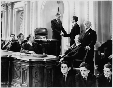 Harry Carey, James Stewart, Claude Rains, on-set of the Film,Mr. Smith Goes to Washington, 1939 (b/w photo)