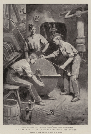 On the Way to the Front, preparing for Action (litho)