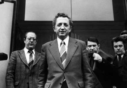 French Trade Unionist Edmond Maire (Cfdt), Leaving Elysee, Paris, After Meeting With French President Giscardd'Estaing, March 24, 1978 (b/w photo)