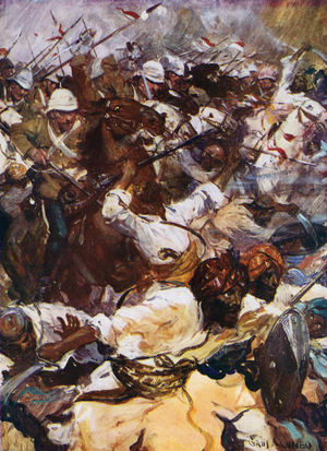 Charge of the Lancers at Kandahar (colour litho)