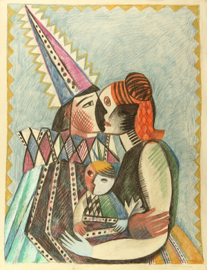 Colombina and Arlecchino (Harlequin) 1980 (pastel on paper)