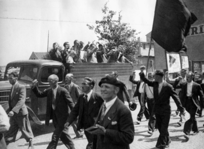 Anti-Nazi demonstration in the Sudetenland, 1938 (b/w photo)