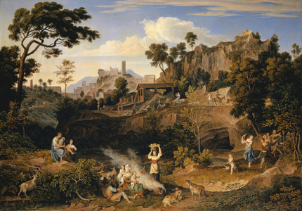 Landscape near Olevano with a Parade of Dancing Peasants, 1823-24 (oil on canvas)