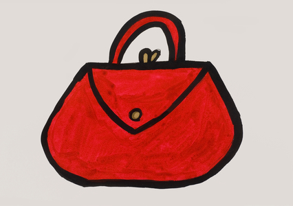 Red Handbag, 2017 (red and black india ink with gold felt tip pen on paper)