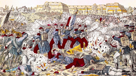 Battle of Sedan september 1, 1870 : French army of general Mac-Mahon against Prussia (winner) : end of 2nd empire in France, engraving