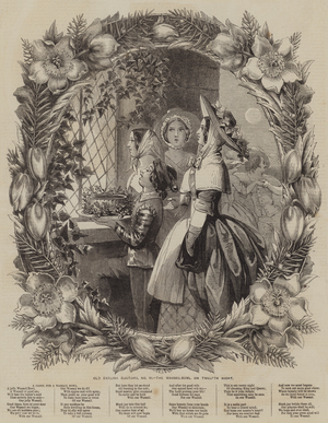 Old English Customs, the Wassail-Bowl on Twelfth Night (engraving)