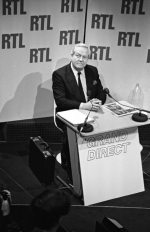 Jean Marie Le Pen, French Leader of Extreme Right, during A Radioprogram on Rtl on June 22, 1987 (b/w photo)