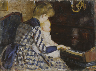 At the piano, 1890 (oil on wood)