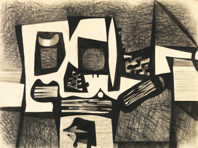 Composition, c.1950 (charcoal & w/c on paper)