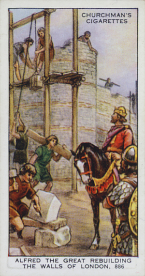 Story of London: Alfred the Great Rebuilding the Walls of London, 886 (colour litho)