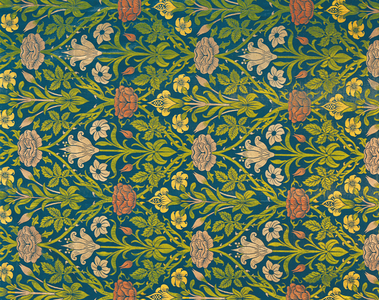 Rose and lily curtain, c.1900 (woven silk & wool, silk & cotton fringe)
