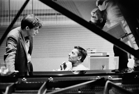Conductor Herbert von Karajan recording Beethoven's Piano Concerto No ..., 1957 (photo)