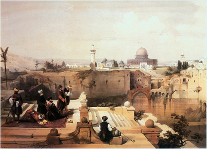 In the Holy Land: Jerusalem, the Temple Mount with the Dome of the Rock (engraving)