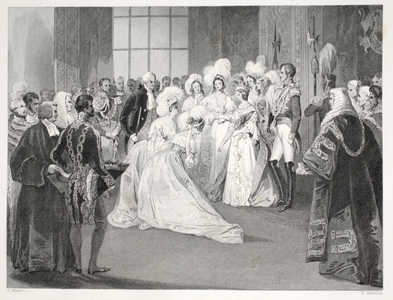 Drawing Room of Queen Victoria, from 'London Interiors with their Costumes and Ceremonies' pub. Joseph Mead, London, c.1843 (steel engraving)