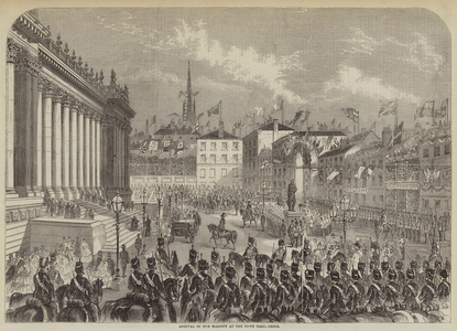 Arrival of Her Majesty at the Town Hall, Leeds (engraving)
