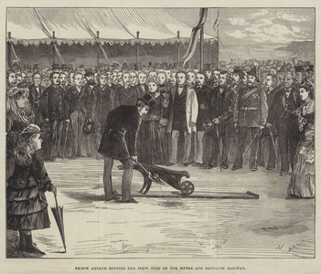 Prince Arthur cutting the First Turf of the Hythe and Sandgate Railway (engraving)