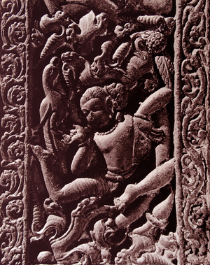 Yaksa and bird, from a doorway at Mandapa. Rajiva Locana Temple Madhya Pradesh, India