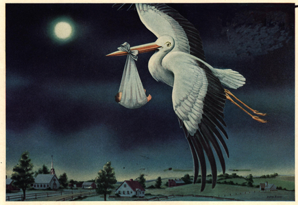 babies storks births new babies baby, 1940s (print)