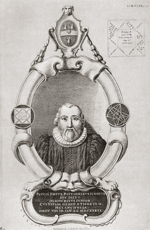 Robert Burton, English scholar and vicar at Oxford University, from the monument in Christchurch Cathedral, oxford, from the book Short History of the English People by J.R. Green pub. London 1893