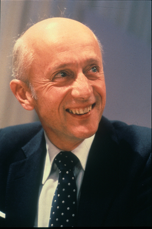 Oslo: 19810915 A smiling Kåre Willoch (H) in NRK Studio during election night, parliamentary elections 1981 ..., 1981 (photo)