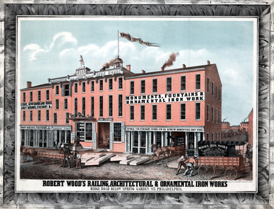 Robert Wood's railing, architectural & ornamental iron works, Ridge Road below Spring Garden St., Philadelphia, printed by Wagner & M'Guigan, c.1851 (litho tinted with two stones)


