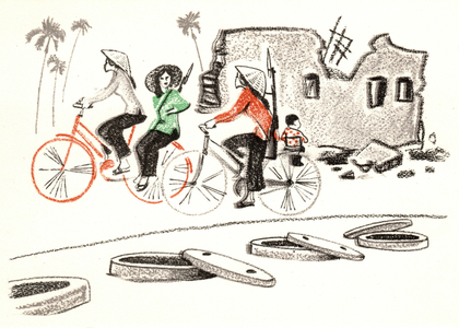 The Streets of Hanoi, 1967 (colour litho)