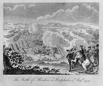 The Battle of Minden in Westphalia, 1 August 1759 (line engraving)