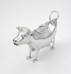 Cow creamer, John Schuppe, London, 1755 (silver)