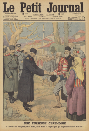 A curious ceremony during the First Balkan War (colour litho)