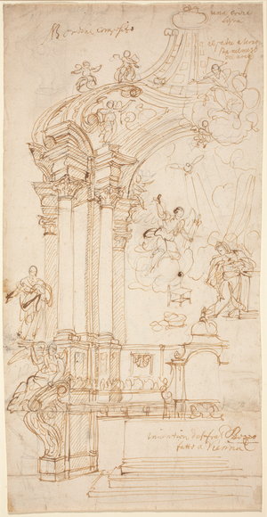 A Baldachin with a Painting of the Annunciation, c.1708 or later (pen and ink drawing)