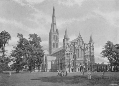 Salisbury Cathedral, West Front (b/w photo)