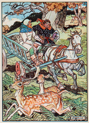 Robin Hood shows the Sheriff his horned beasts (colour litho)